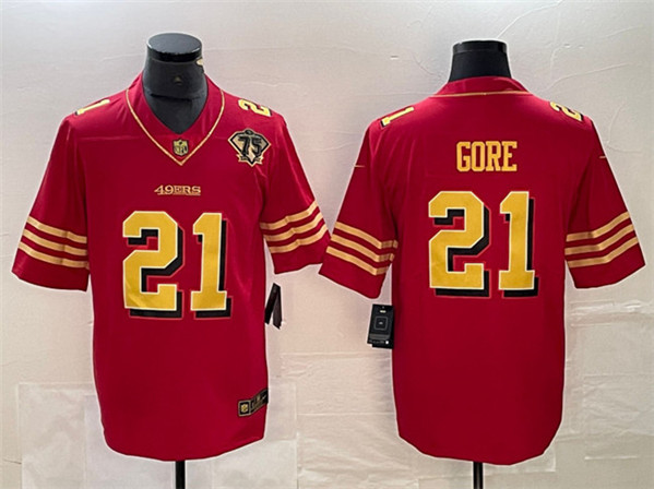 Men's San Francisco 49ers #21 Frank Gore Red Gold With 75th Patch Vapor Untouchable Limited Football Stitched Jersey